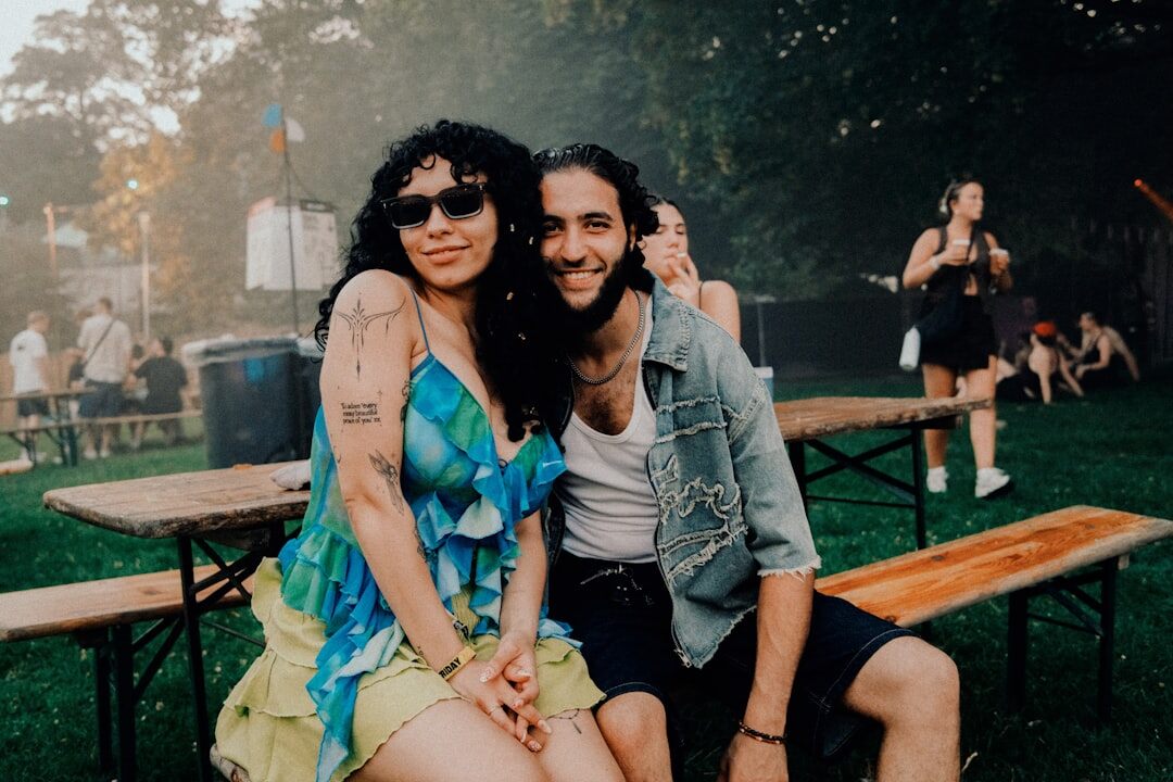 elderly couple at outdoor music festival