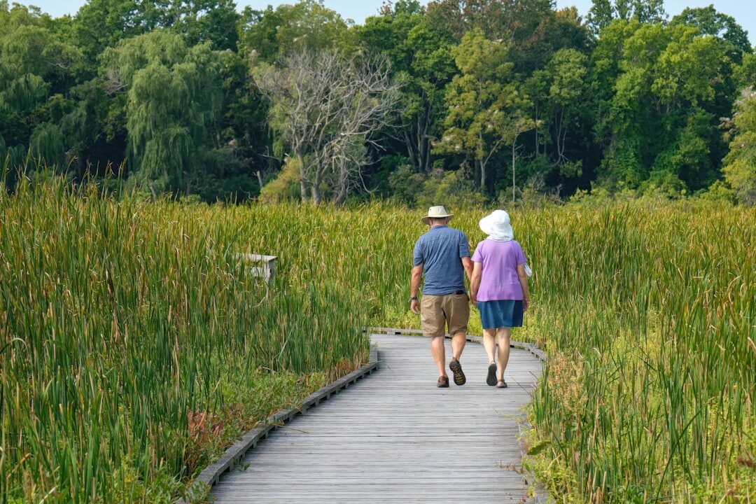senior couple walking outdoors