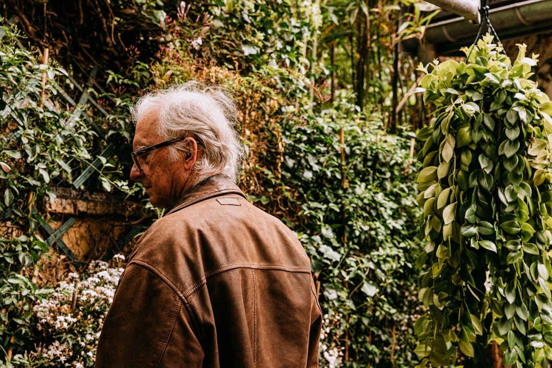 elderly man gardening